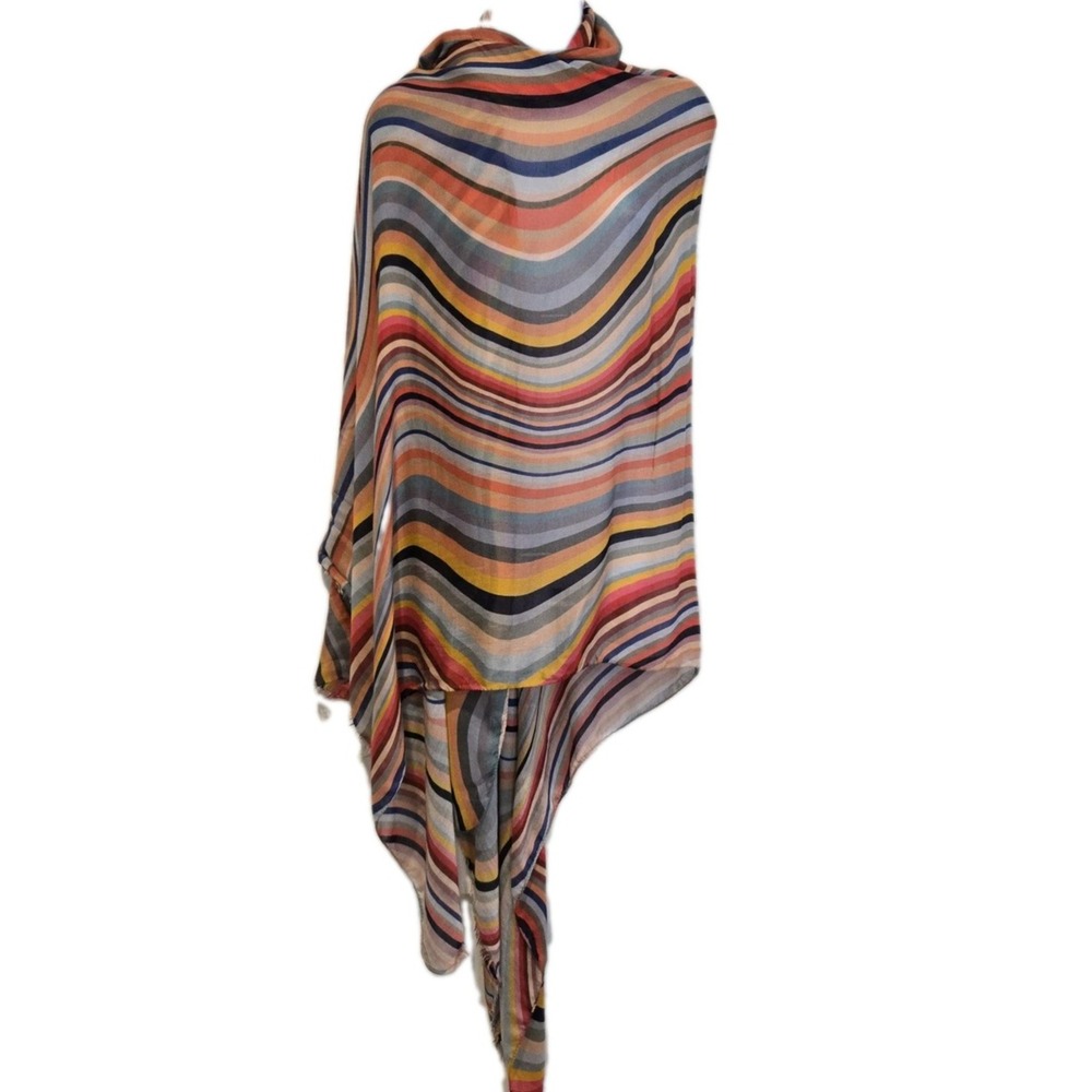 Paul Smith Large Scarf Italy Wavy Rainbow Stripes Pattern 45" X 74" Flaws READ
